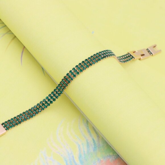 "Rose Gold Bracelet with Emerald Green Stones, Elegant Design, XPBL1015 - Picture 5 of 12